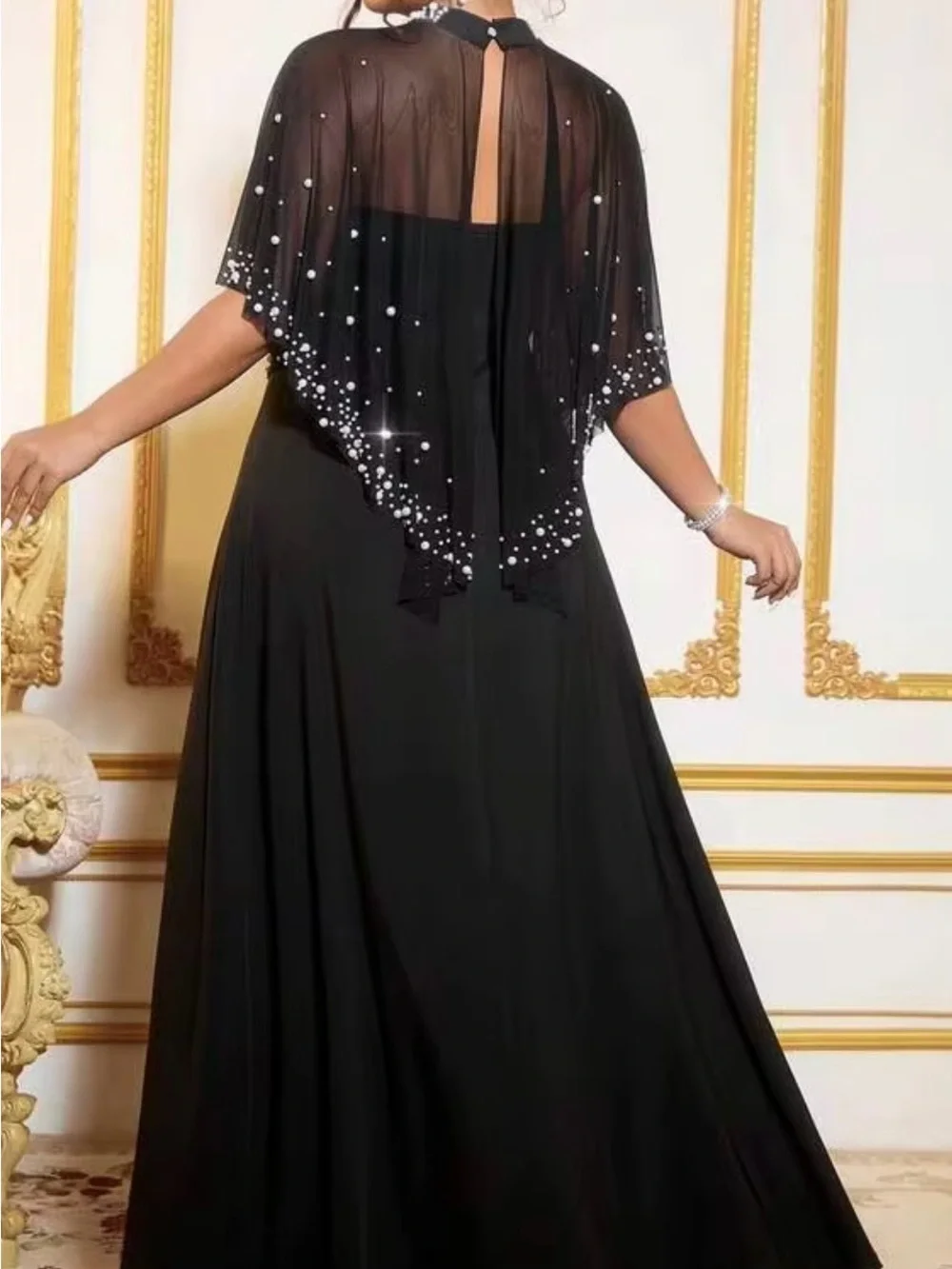 Elegant Black Pearl-Embellished Maxi Skirt Set